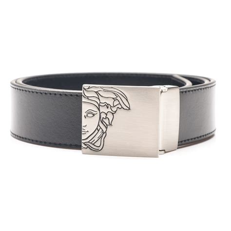 versace collection men's medusa steel buckle leather belt black|Versace men's leather belt.